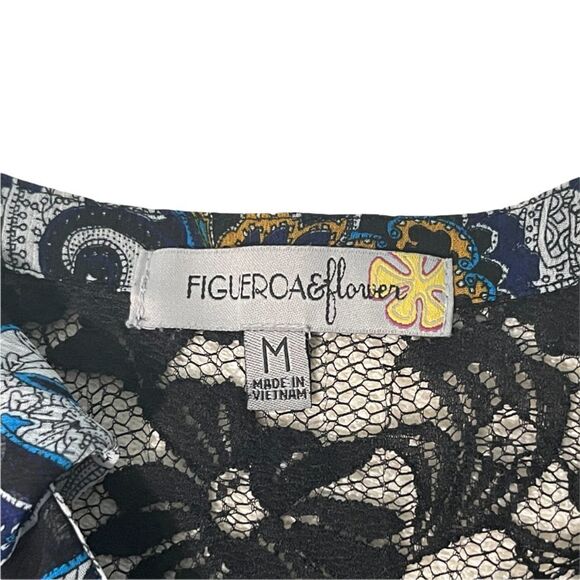 FIGUEROA & Flower V-Neck Ruffle Detail Paisley Print Sheer Blouse Top M - Picture 2 of 9